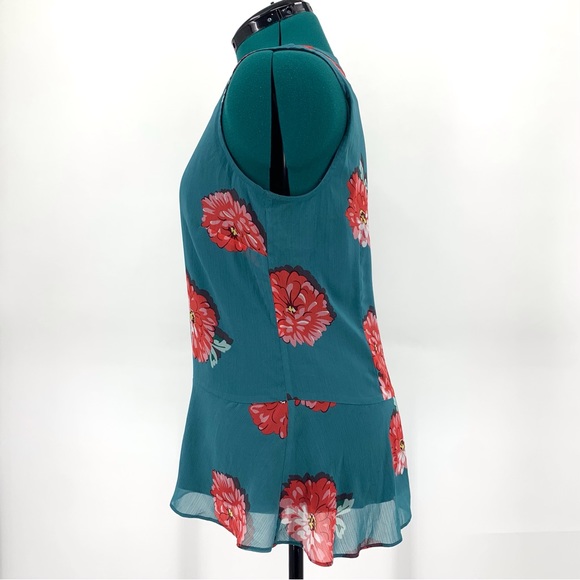 Cabi Blushing Blouse # 3445, Chrysanthemum Print Teal Sleeveless Blouse, Medium - Picture 6 of 16
